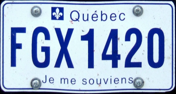 Canada Québec motorhome series unofficial front plate close-up FGX 1420.jpg (80 kB)