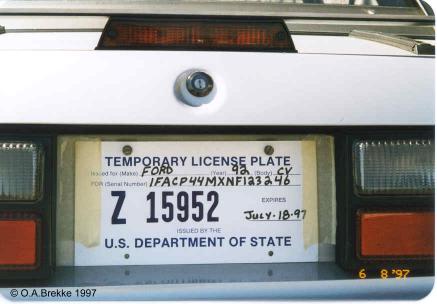 USA temporary license plate - U.S. Department of State Z 15952.jpg (23 kB)